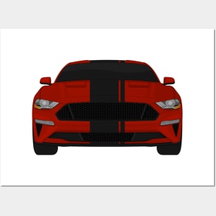 Mustang GT Rapid-Red + Black Stripes Posters and Art